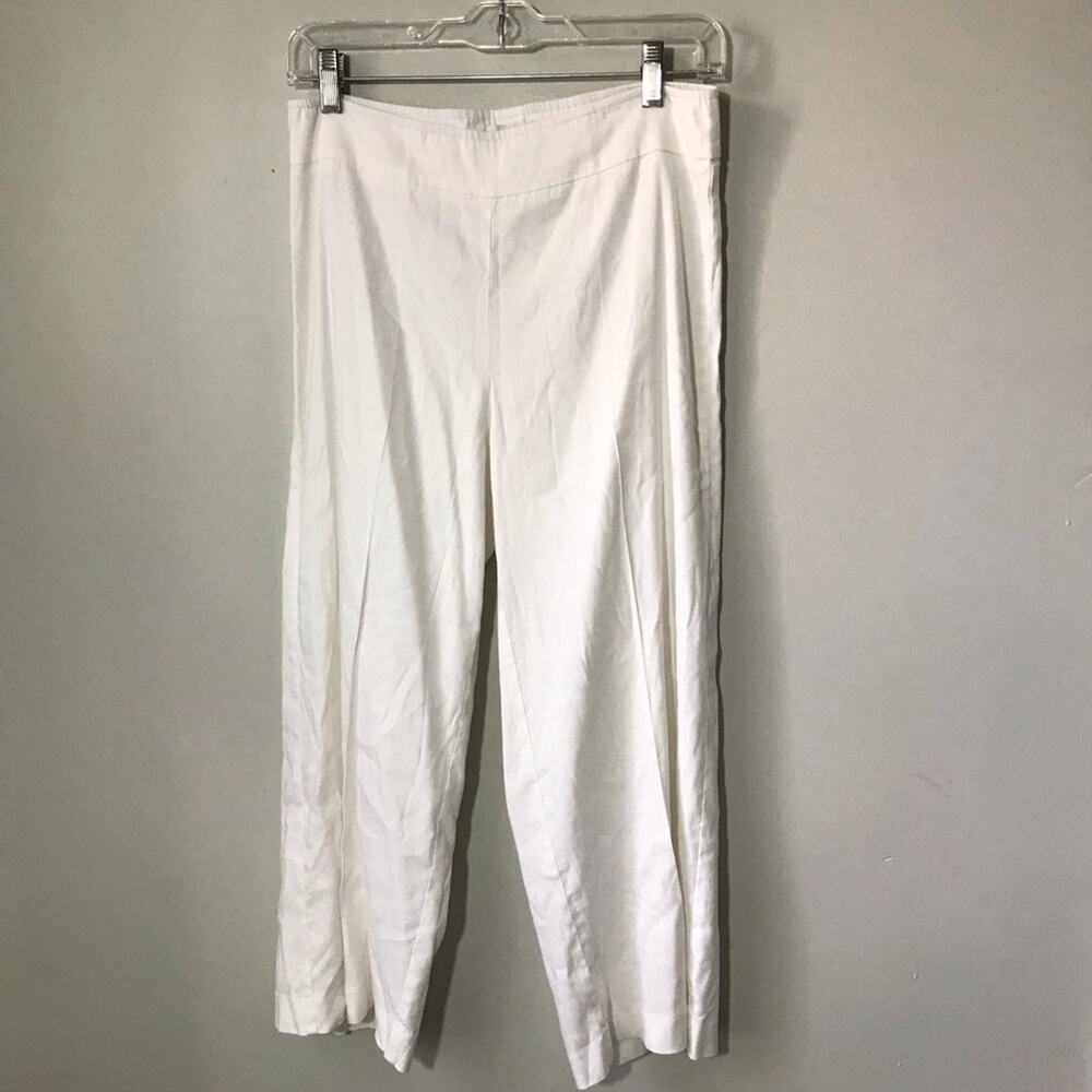 Avenue Montaigne white linen blend cropped pull on pants elastic waist 6 Alex